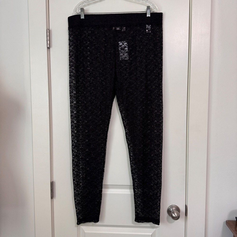 NEW Logo Lori Goldstein 1X Black Floral Lace Sheer Leggings 80s Y2K Layering - Picture 2 of 8